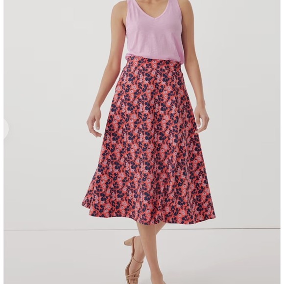 Pact Dresses & Skirts - Pact Skirt Women Size Medium Pink Floral Organic Cotton Stretch Midi A-Line